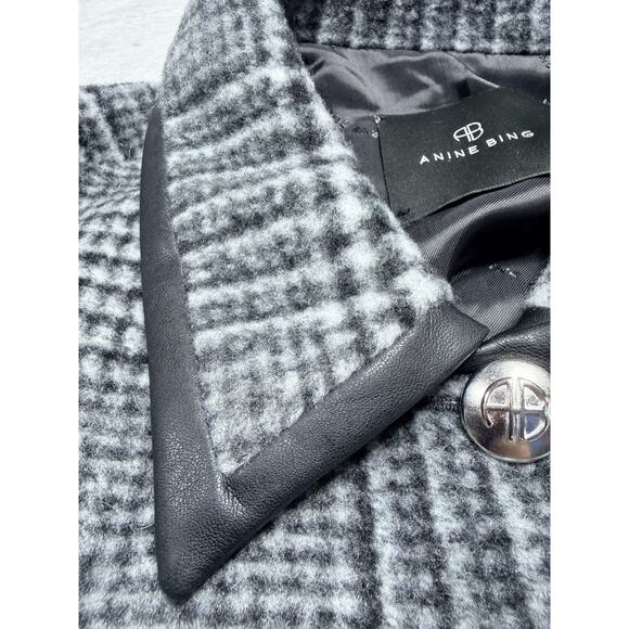 Anine Bing Camden Jacket Black and Grey Check Sz Sm Boss Faux Leather Trim NWT - Picture 12 of 15
